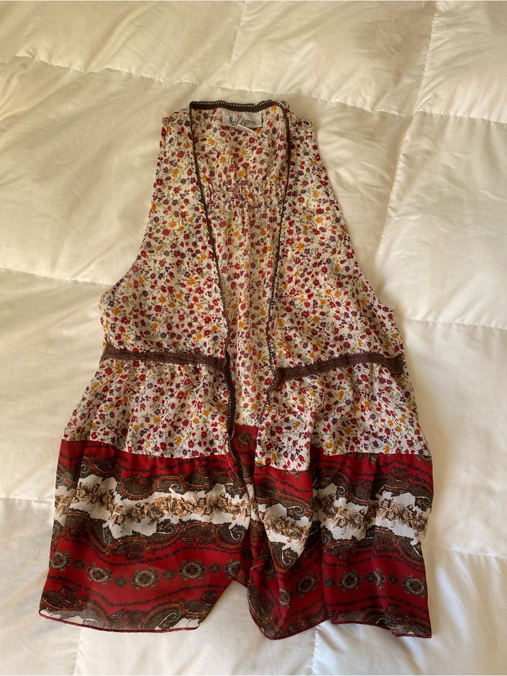 Boho y2K Floral Mixed Print Vest with Red Border